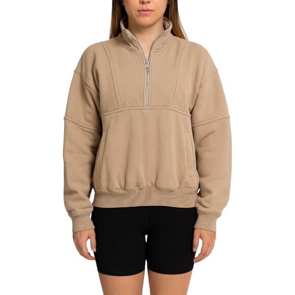 Joah Brown Tops - Joah Brown Retro Half Zip Sweatshirt Camel Tan Oversized Pullover S/M